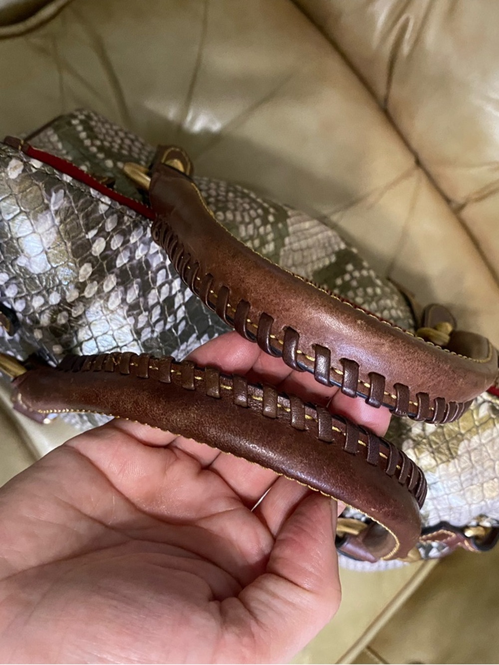 RARE Dooney & Bourke Python Satchel Florentine Gold/Green Leather - Picture 5 of 15